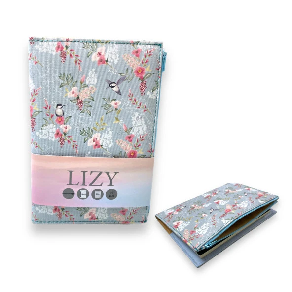Lizy Collection Sert Kapak ucello (çiçekler ve kuşlar) Fermuarlı Defter 14*20 96 Ypr. Çizg