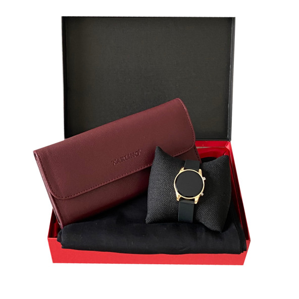 Anneler Günü Bordo Cüzdan Siyah Penye Şal Dijital Kol Saati - 2