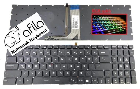 MSI GE62 Apache 7RD-074TR, 7RD-1406XTR msi Uyumlu Notebook Klavye (Siyah TR) V1 / RGB ışıklı