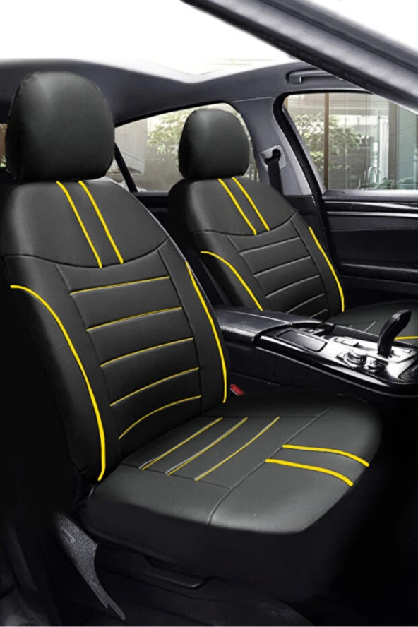 Hyundai İ-20 Hachback 2015-2019 Aracınıza Uyumlu Koltuk Kılıfı Luxe Deri Siyah Sarı