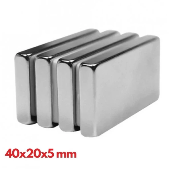 50 Adet 40x20x5 mm Neodyum Mıknatıs , Köşeli N35 Nikel Kaplamalı Kaliteli ve Dayanıklı Ürün