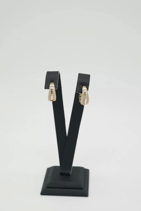 Zirkon Taşlı Halka Gold Renk Çelik Küpe - 3
