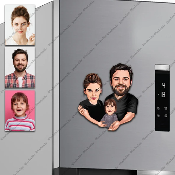 Karı Koca Aile Tasarımlı Buzdolabı Magneti/Resim Gönder Magnet Olsun
