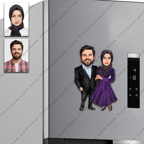 Karı Koca Eş Tasarımlı Buzdolabı Magneti/Resim Gönder Magnet Olsun