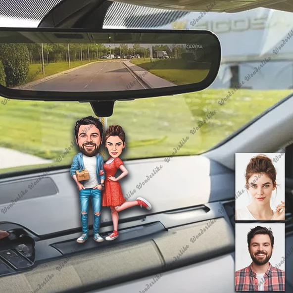 2 Kişi Arkadaş Ahşap Tasarımlı Araba Dikiz Ayna Süsü ürün görseli