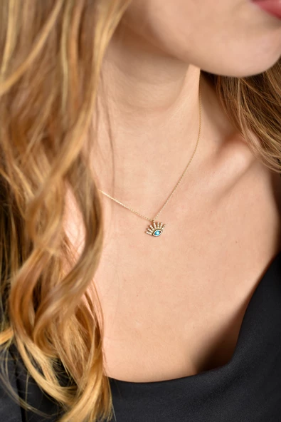 ÇG Kly66 Taşlı Göz Model Altın Kolye - 2