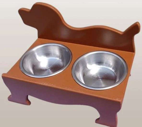 Hobi ERC MODEL 90374 KÖPEK Mama Ve Su Kabı Seti MDF Ceviz Renk Paslanmaz Tabak - 3