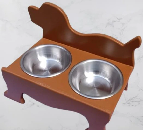 Hobi ERC MODEL 90374 KÖPEK Mama Ve Su Kabı Seti MDF Ceviz Renk Paslanmaz Tabak - 5