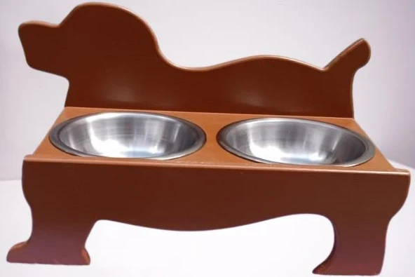 Hobi ERC MODEL 90374 KÖPEK Mama Ve Su Kabı Seti MDF Ceviz Renk Paslanmaz Tabak - 7