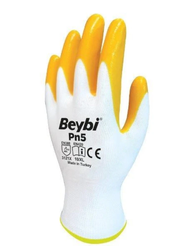 Beybi Pn5  Poly Örme Nitril Eldiven - SArı-Beyaz - 9