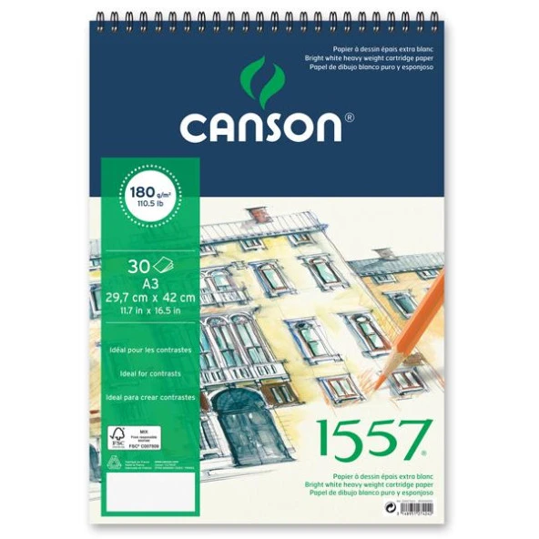 Canson 1557 Resim Ve Çizim Blok 180 GR A4 20 YP Üstten Spiralli ürün görseli