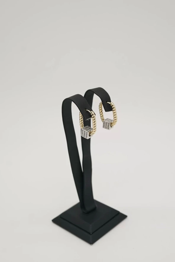 Zirkon Taşlı Halat ve Zar Çelik Küpe - 2