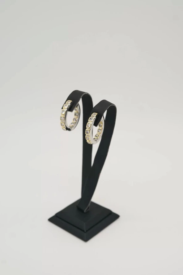 Zirkon Taşlı Halka Çelik Küpe - 2