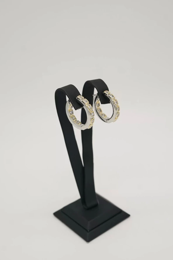 Zirkon Taşlı Halka Çelik Küpe - 3