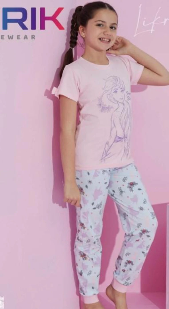 Kız Çocuk Frozen Baskılı Kısa Kol Pijama Takımı 2612