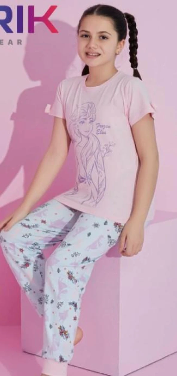 Kız Çocuk Frozen Baskılı Kısa Kol Garson Pijama Takımı 261212