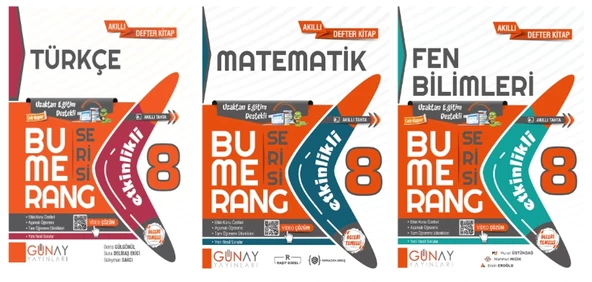 GÜNAY YAYINLARI 8. Sınıf Bumerang Serisi Türkçe - Matematik - Fen Bilimleri Konu Anlatımlı ve Etkinlikli Soru Bankası (3