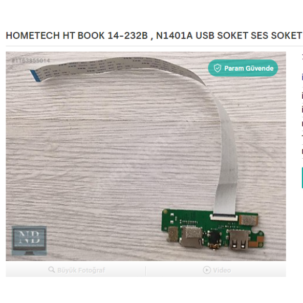 HOMETECH HT BOOK 14-232B , N1401A USB SOKET SES SOKET