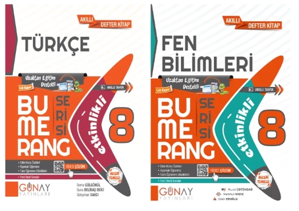 GÜNAY YAYINLARI 8. Sınıf Bumerang Serisi Türkçe - Fen Bilimleri Konu Anlatımlı ve Etkinlikli Soru Bankası (2 Kitap) ürün görseli 1