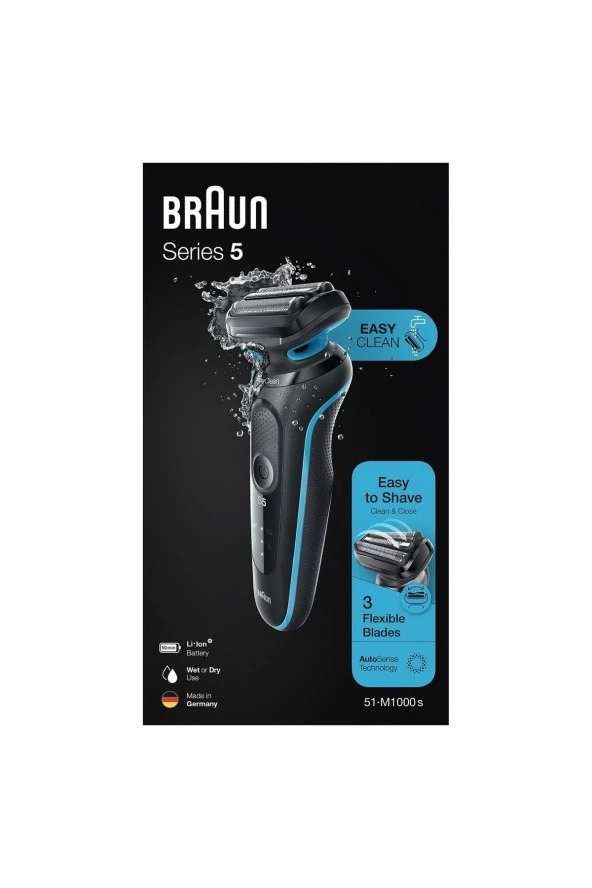 Braun Yeni Seri 5 M1000s Kablosuz Tıraş Makinesi, Autosense, Easyclean, Easyclick, Islak & Kuru - 7
