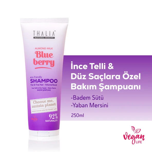 Thalia  Badem Sütü & Yaban Mersini Özlü İnce Telli & Düz Saçlar için Bakım Şampuanı 250ml
