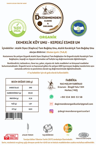 Organik Atalık Ekmeklik Köy Unu - Kepekli Esmer Un - 5 Kilo - 2