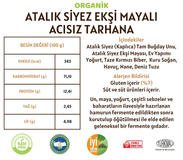 Taş Değirmenden Organik Atalık Tarhana Acısız - Siyez Unlu, Siyez Ekşi Mayalı - 500 Gram - Resim 2