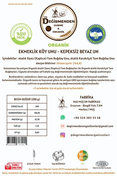 Organik Atalık Ekmeklik Köy Unu - Kepeksiz Beyaz Un - 5 Kilo - 2