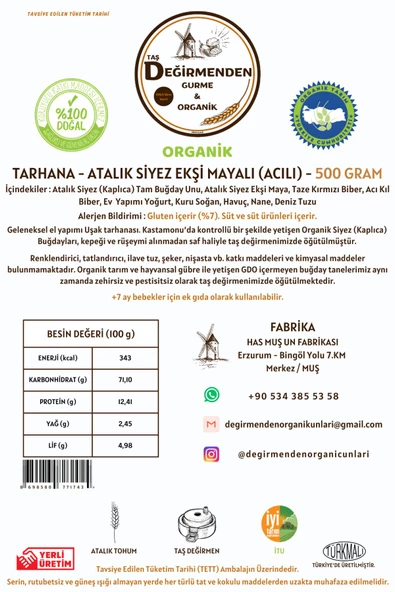 Organik Atalık Tarhana Acılı - Siyez Unlu, Siyez Ekşi Mayalı - 500 Gram - 2