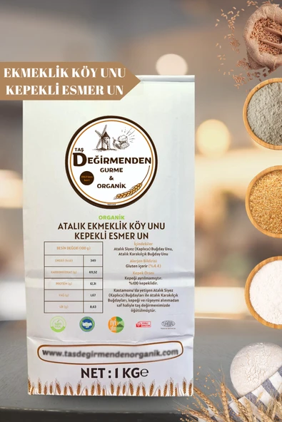 Taş Değirmenden Organik Atalık Ekmeklik Köy Unu - Kepekli Esmer Un - 1 Kilo - Resim 2