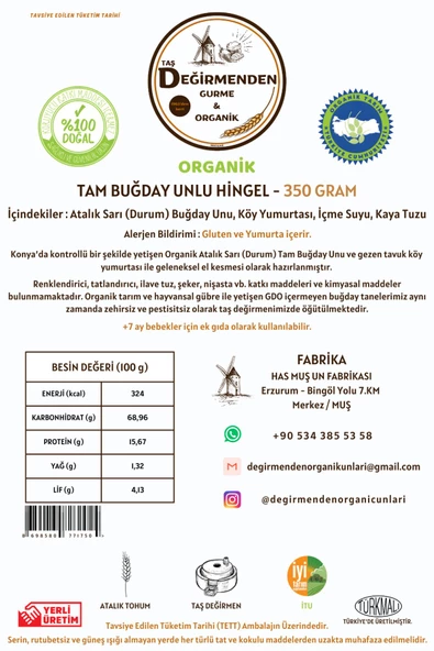 Organik Atalık Tam Buğday Unlu Hingel (Üçgen Kesme) Mantı (Gezen Tavuk Köy Yumurtalı) - 350 Gram - 2
