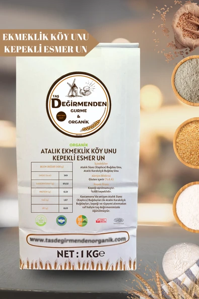 Taş Değirmenden Organik Organik Atalık Ekmeklik Köy Unu - Kepekli Esmer Un - 1 Kilo - Resim 2