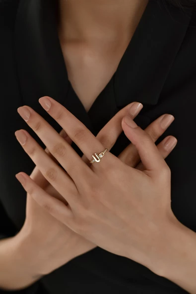 ÇG Yzk431 Ü Harf Altın Yüzük - 3