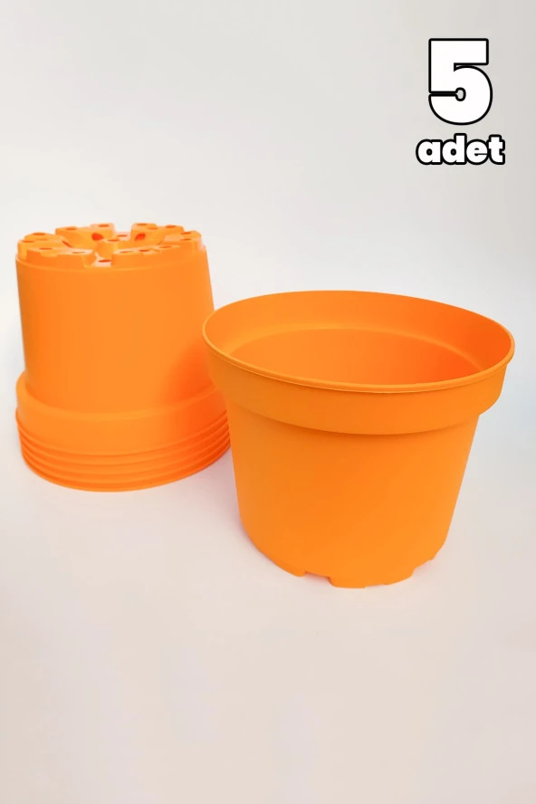 Dış mekan büyük saksı plastik 5 adet yuvarlak bahçe saksısı turuncu Tekpar 19 cm 3 litre