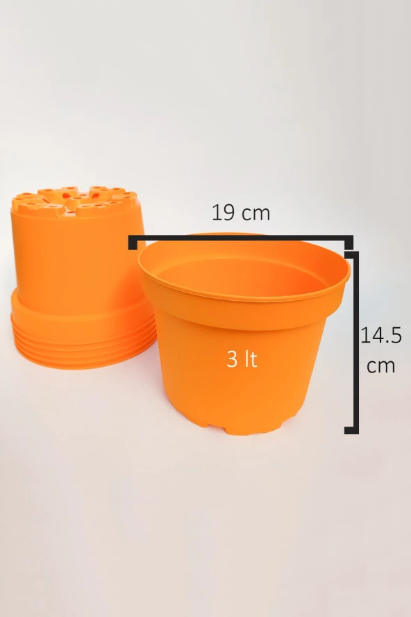 Dış mekan büyük saksı plastik 5 adet yuvarlak bahçe saksısı turuncu Tekpar 19 cm 3 litre - 4
