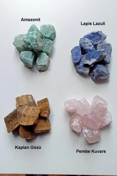 4 Parça Doğal Taş Kaplangözü Lapis Amazonit Pembe Kuvars 10-4 - 2