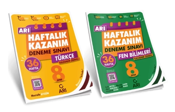 ARI YAYINLARI 8. Sınıf Türkçe - Fen Bilimleri Arı Haftalık Kazanım Deneme (2 Kitap)