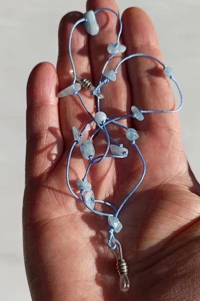 Doğal Akuamarin Taşlı Gözlük İpi 129-2 - 2