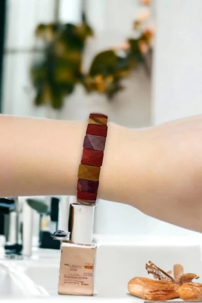 Mokait Jasper Bileklik Faset Kesim Elastik Yapılı 332-1 - 2