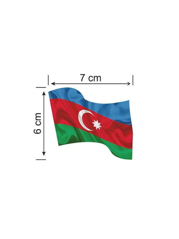 Azerbaycan Dalgalı Bayrak Etiket 7 x 6 cm - 2