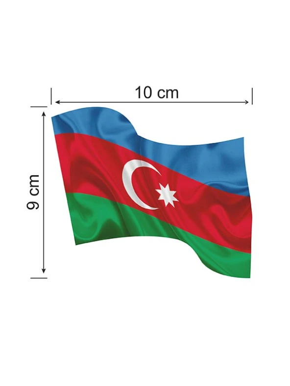 Azerbaycan Dalgalı Bayrak Etiket 10 x 9 cm - 2