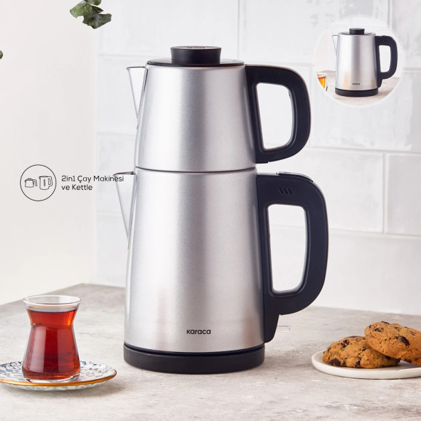 Karaca Tea Break 2 in 1 Çelik Su Isıtıcı Çay Makinesi Silver Inox