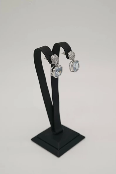 Zirkon Tek Taş Gümüş Renk Çelik Küpe - 2