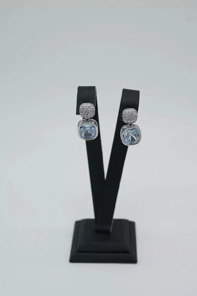 Zirkon Tek Taş Gümüş Renk Çelik Küpe - 4