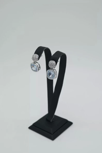 Zirkon Tek Taş Gümüş Renk Çelik Küpe - 3