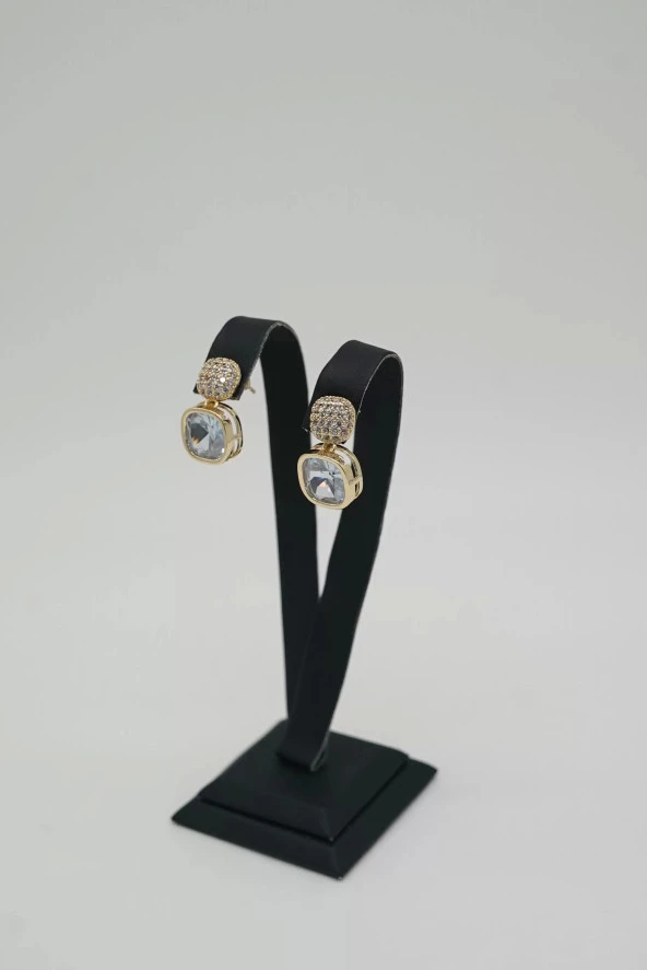 Zirkon Tek Taş Gold Renk Çelik Küpe - 2