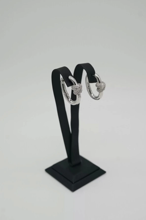 Zirkon Taşlı Düğüm Desen Gümüş Renk Halka Çelik Küpe - 2