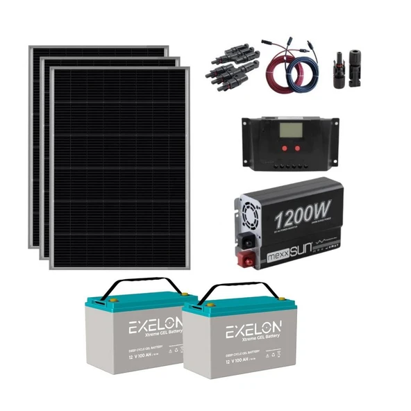Lexron Mini Bağ Evi Güneş Enerjisi Solar Paketi 1200W Inverter 170W Güneş Paneli Paket 3 - 1