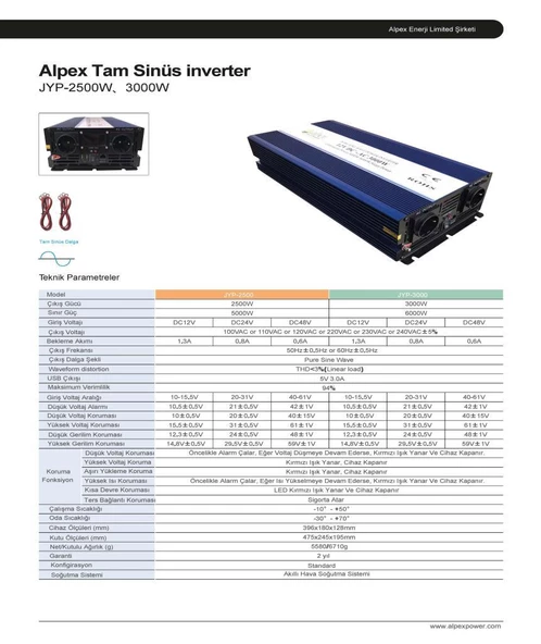 3000 Watt 12V Tam Sinüs İnverter Alpex - 5