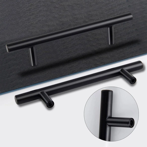 Mobilya Mutfak Çekmece Dolap Kapak Kulpu Kulbu 224 mm Mat Siyah Metal Kulp - Resim 5